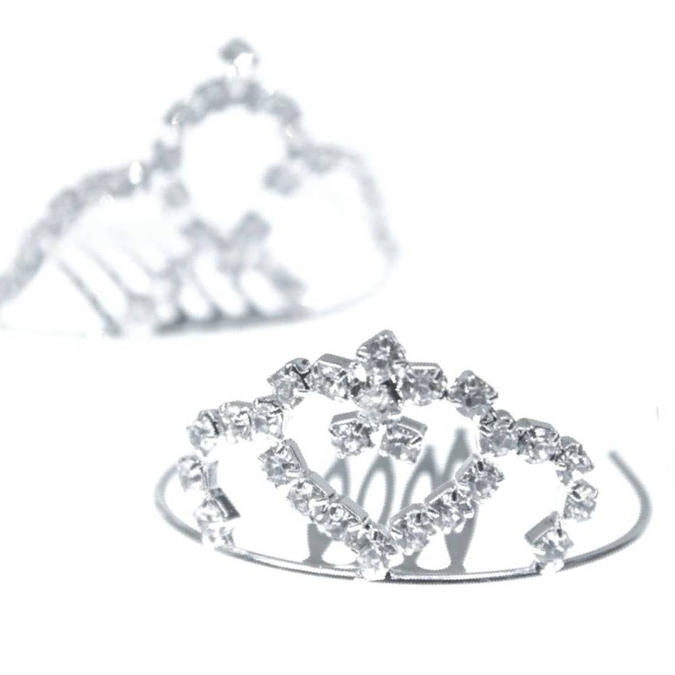 Mini Diamante Crown Tiara w Comb