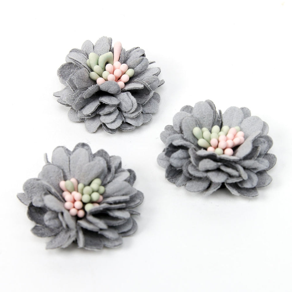 Flower Suede Finish Chrysanthemum w Stamens (3 Pack)