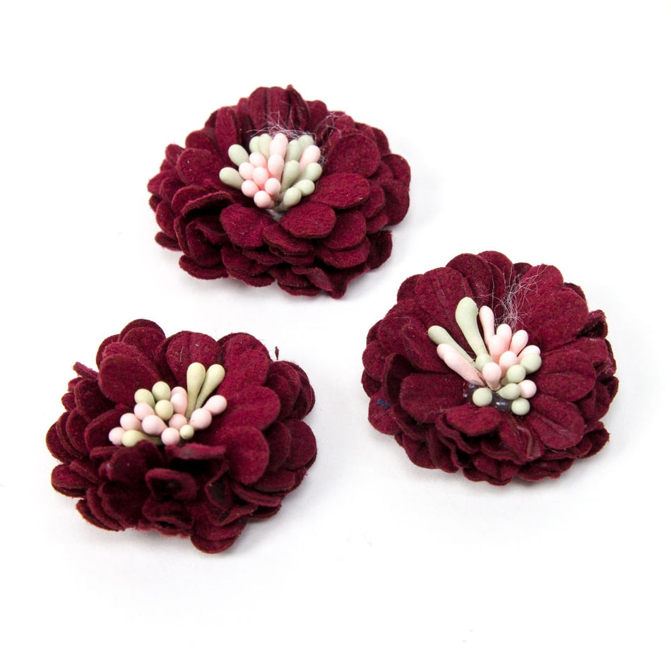 Flower Suede Finish Chrysanthemum w Stamens (3 Pack)