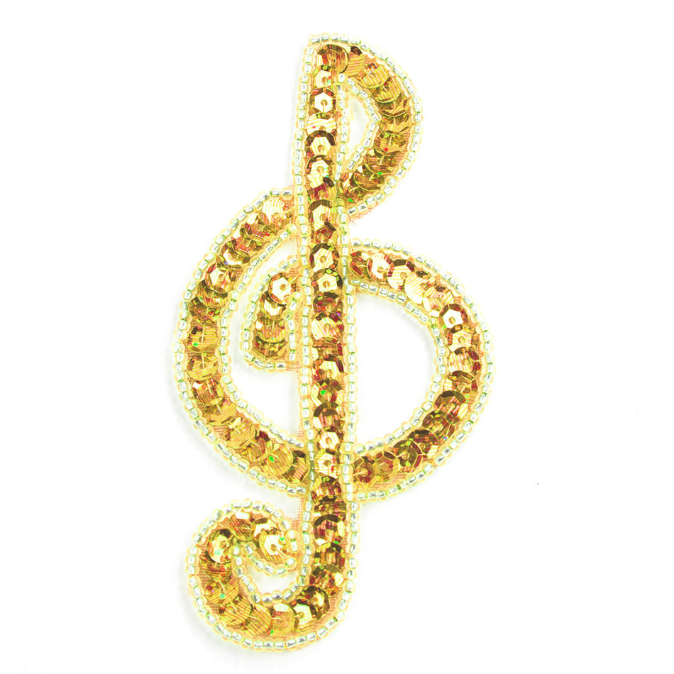 Treble Clef Sequin & Beaded Motif - Small