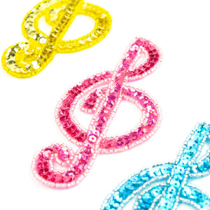 Treble Clef Sequin & Beaded Motif - Small