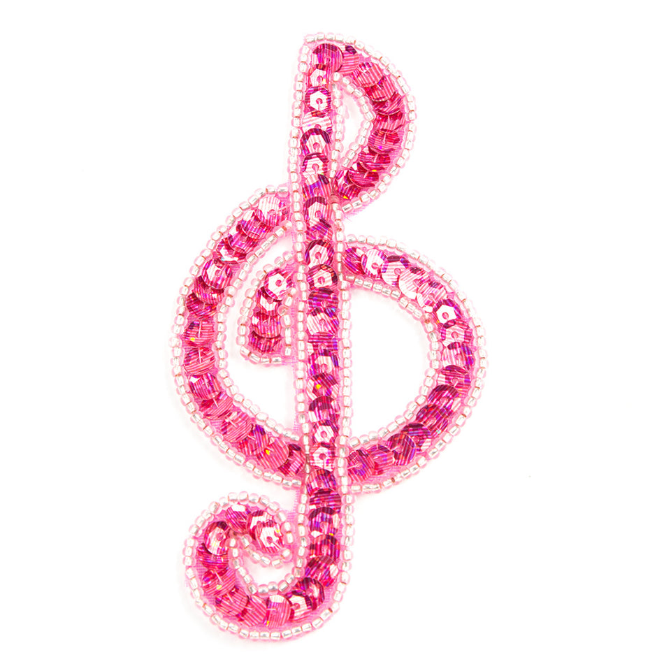 Treble Clef Sequin & Beaded Motif - Small