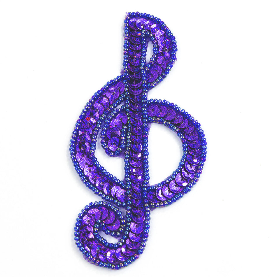 Treble Clef Sequin & Beaded Motif - Small