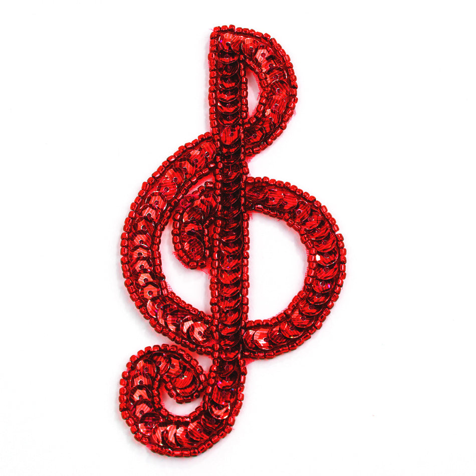 Treble Clef Sequin & Beaded Motif - Small