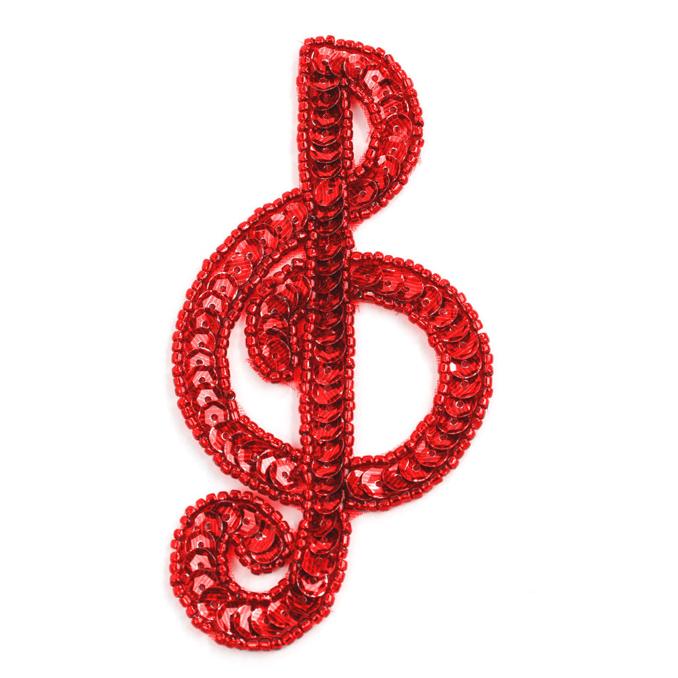 Treble Clef Sequin & Beaded Motif - Small