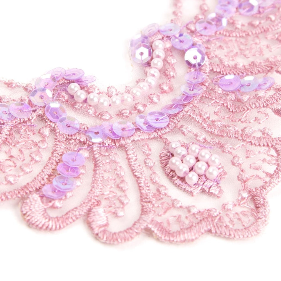 Motif Embroidered with Pearl Beading & AB Sequins Small Collar Applique (Pair)