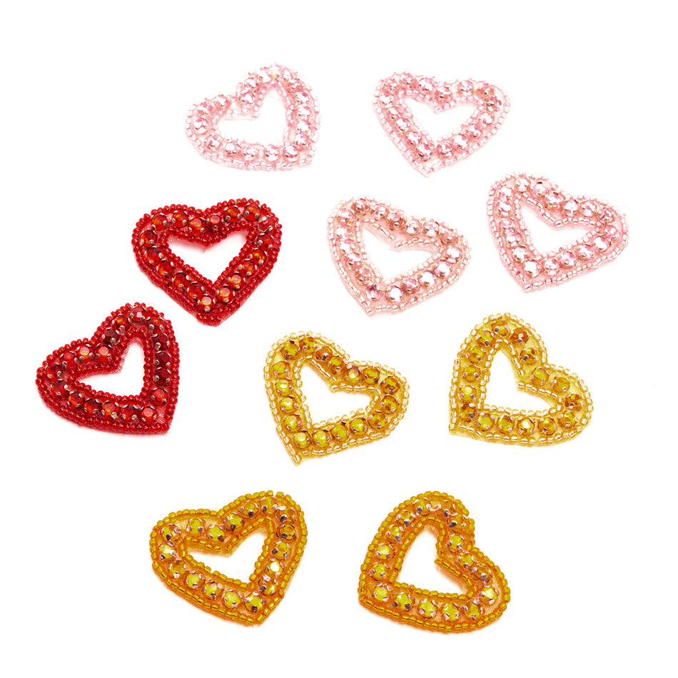 Diamante & Beaded Hearts Motif (Pair)