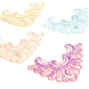 Motif Embroidered with Pearl Beading & AB Sequins Small Collar Applique (Pair)