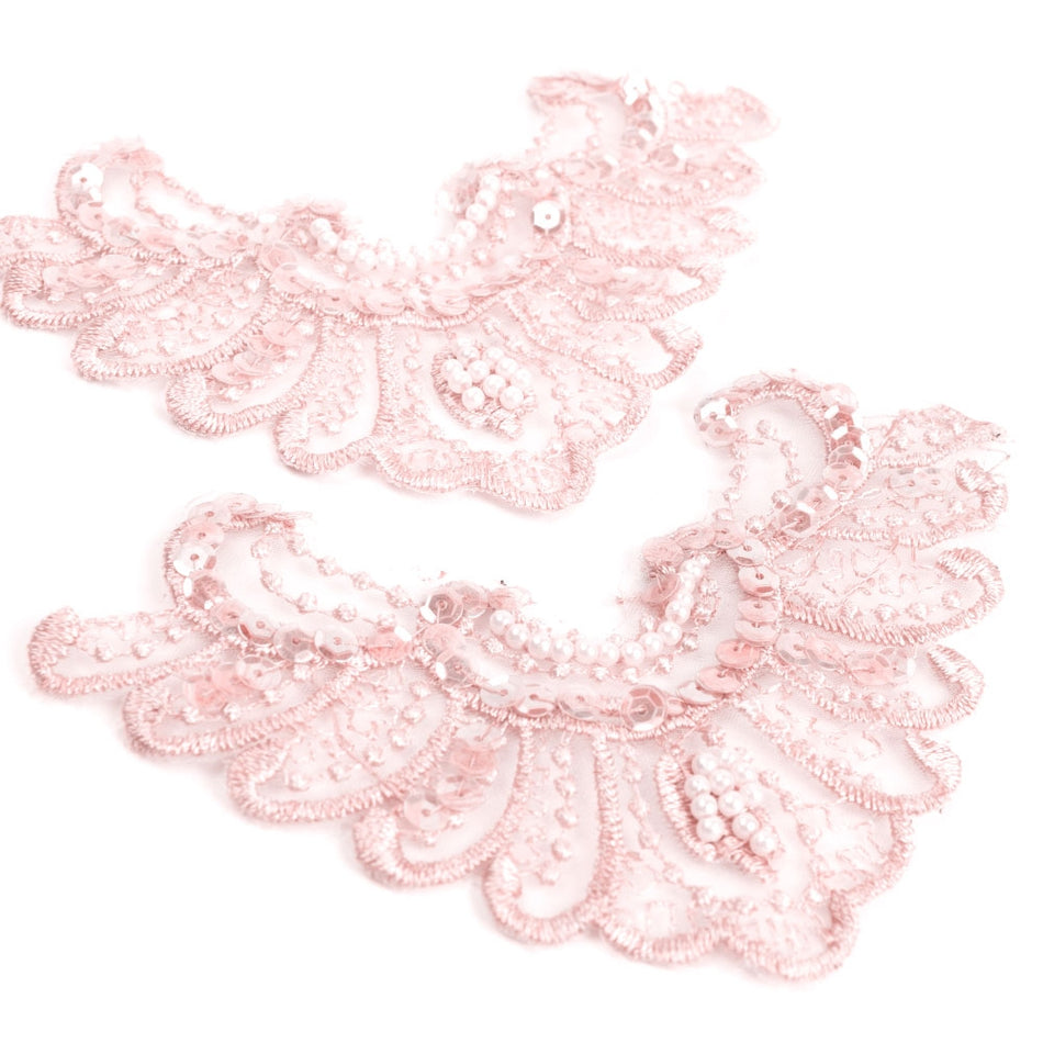 Motif Embroidered with Pearl Beading & AB Sequins Small Collar Applique (Pair)