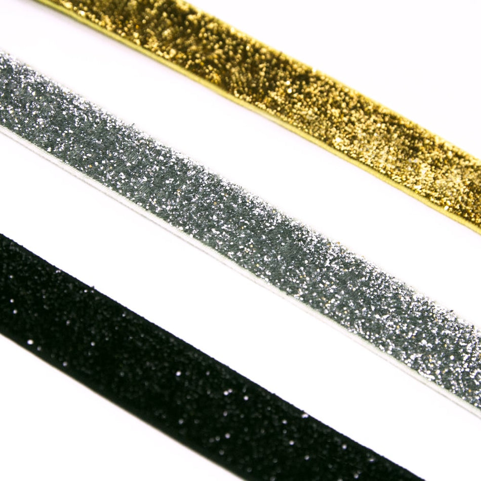 Velvet Elasticated Stretch Ribbon w Glitter - 16mm
