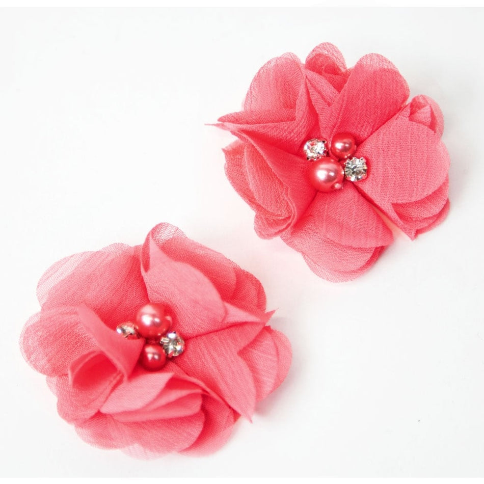 Flower Chiffon Diamante Pearl (Pair)